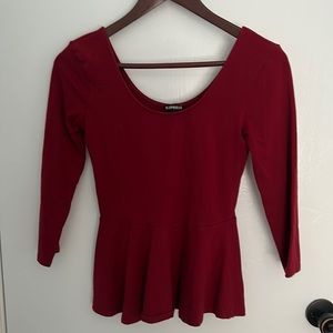 Express Red Peplum 3/4 Length Blouse